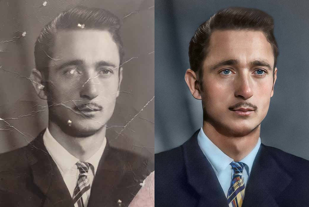 Damaged portrait restoration - before and after